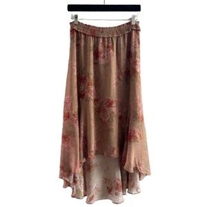 Sundance Boho Brown and Green Floral High Low Viscose Skirt Fall Winter